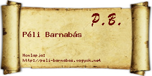Péli Barnabás névjegykártya